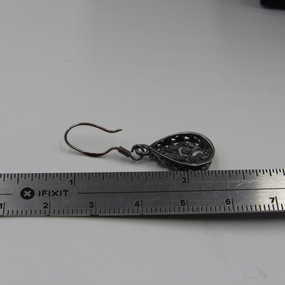 Sterling Silver Odd Rustic Dangle Earrings Vintage - Picture 4 of 5